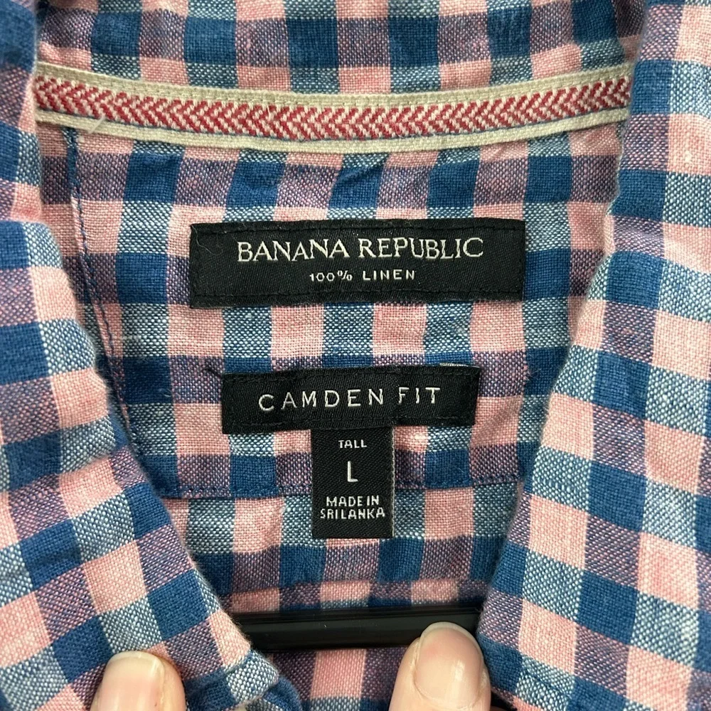Banana Republic 100% Linen Camden Fit Short Sleeve Shirt Mens Large Tall Plaid